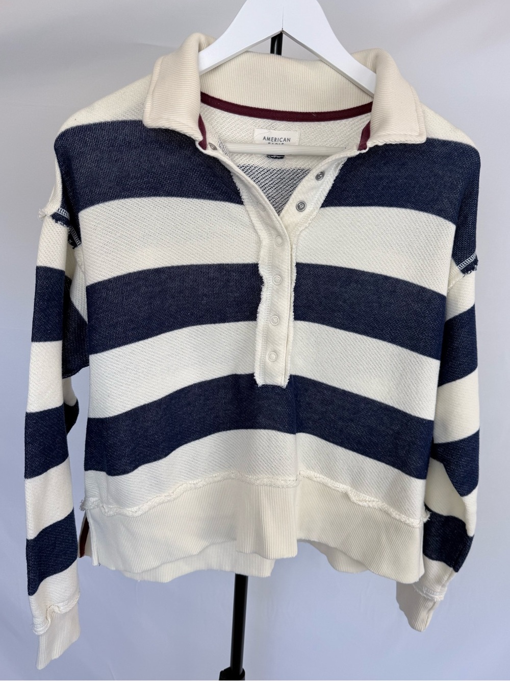 American Eagle Outfitters Navy & Cream Striped Rugby Pullover Sweater